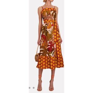 New NWT Farm Rio Dress Maxi Belted Orange Red Pink Size S